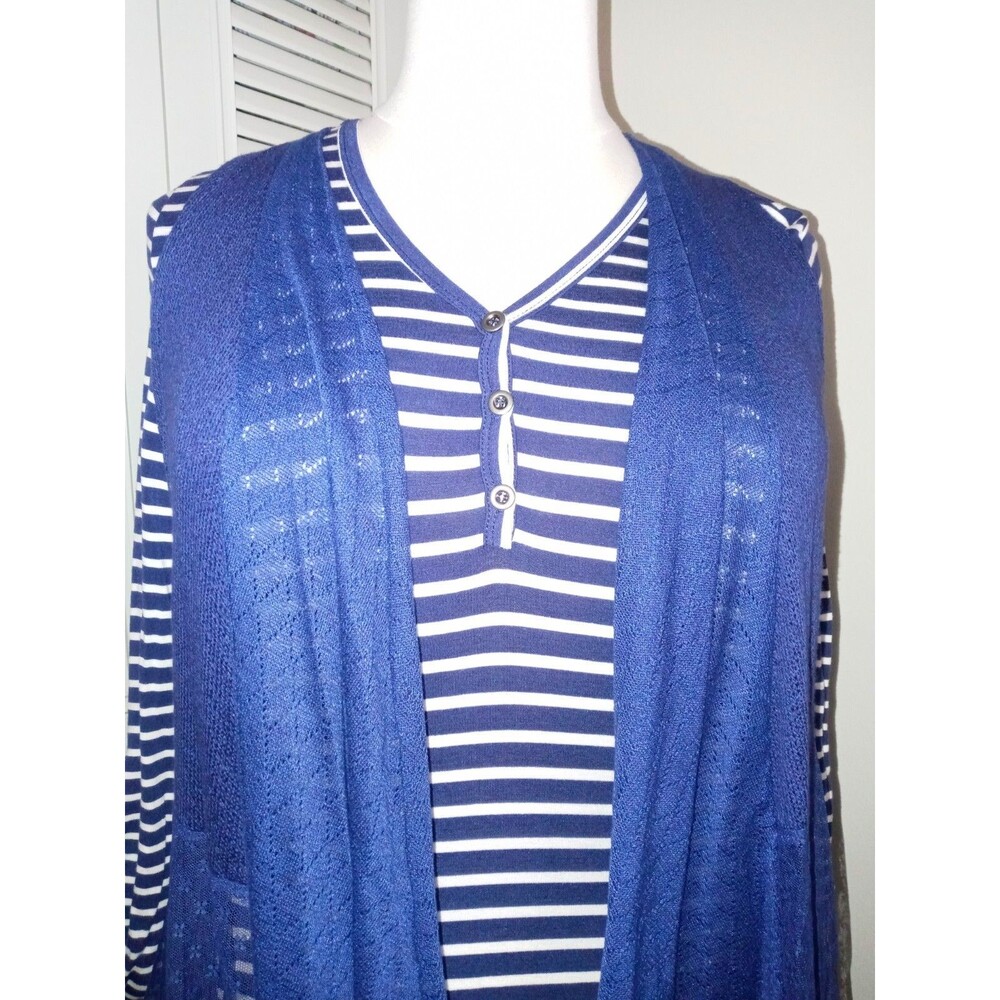 NWT TRUE SELF Womens XL 2Fer Stripes Lace Overlay Nautical Long Sleeve Top Navy - Picture 7 of 16